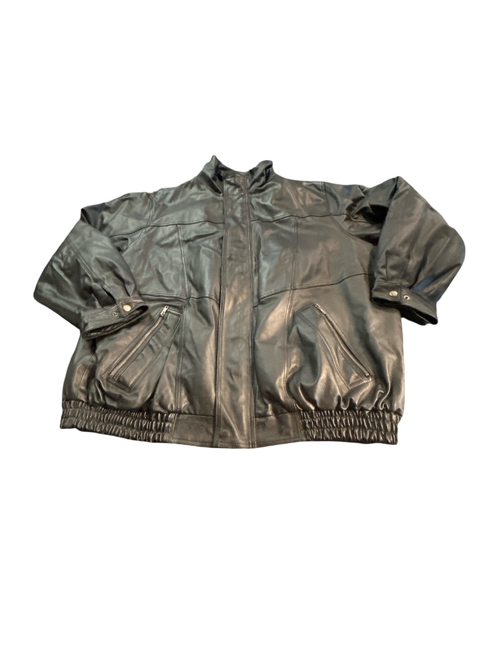 KingSize Black 100% Genuine Leather Bomber Jacket  3XL *Missing Zip Out Liner*